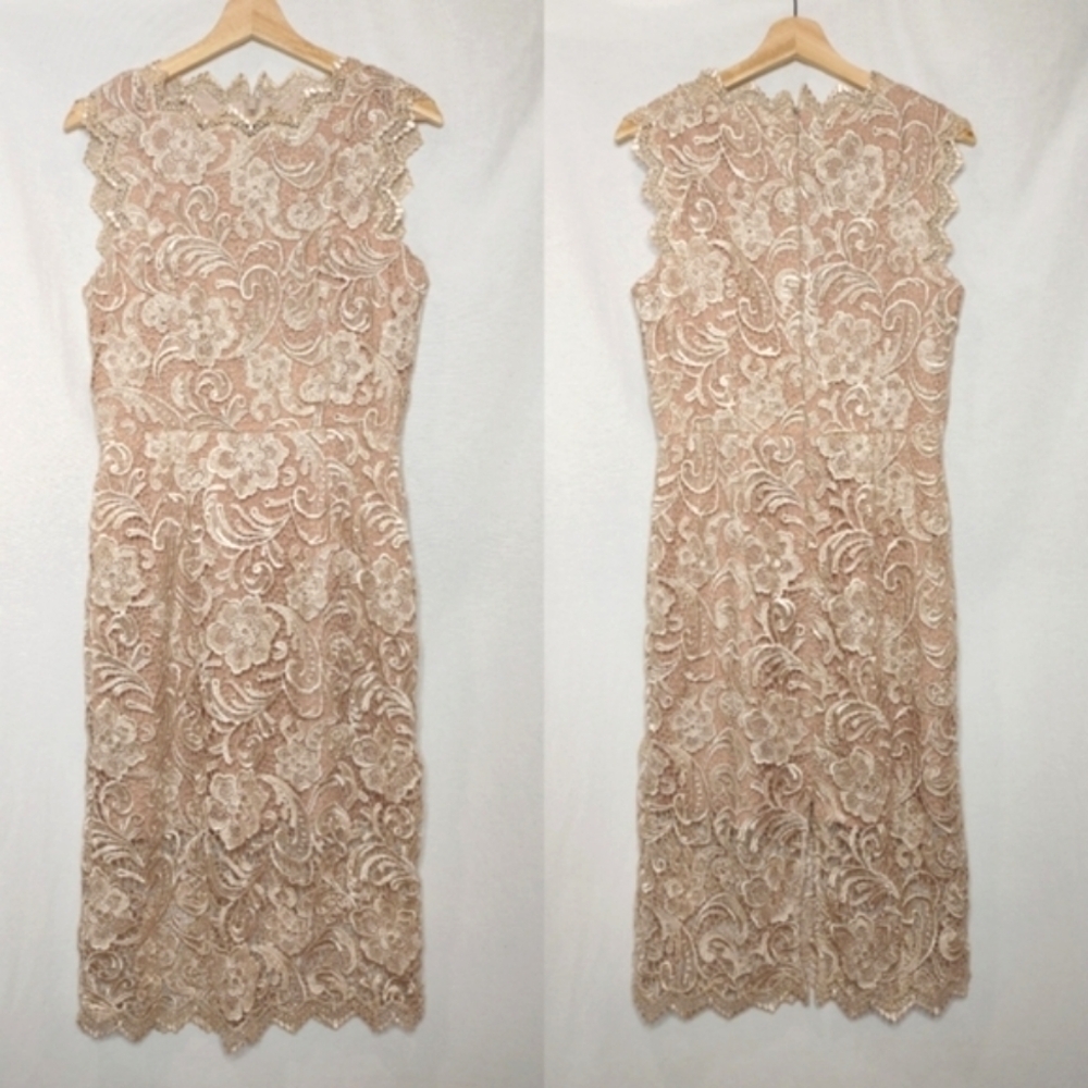 Dress The Population Cardea Champagne Lace‎ Floral Midi Dress M Sleeveless Crew